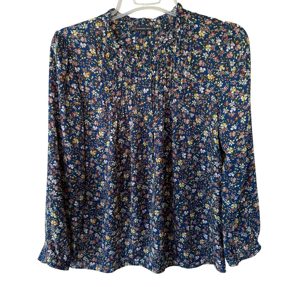 Adriana Papell Size M Floral Blouse teal with multicolored floral print